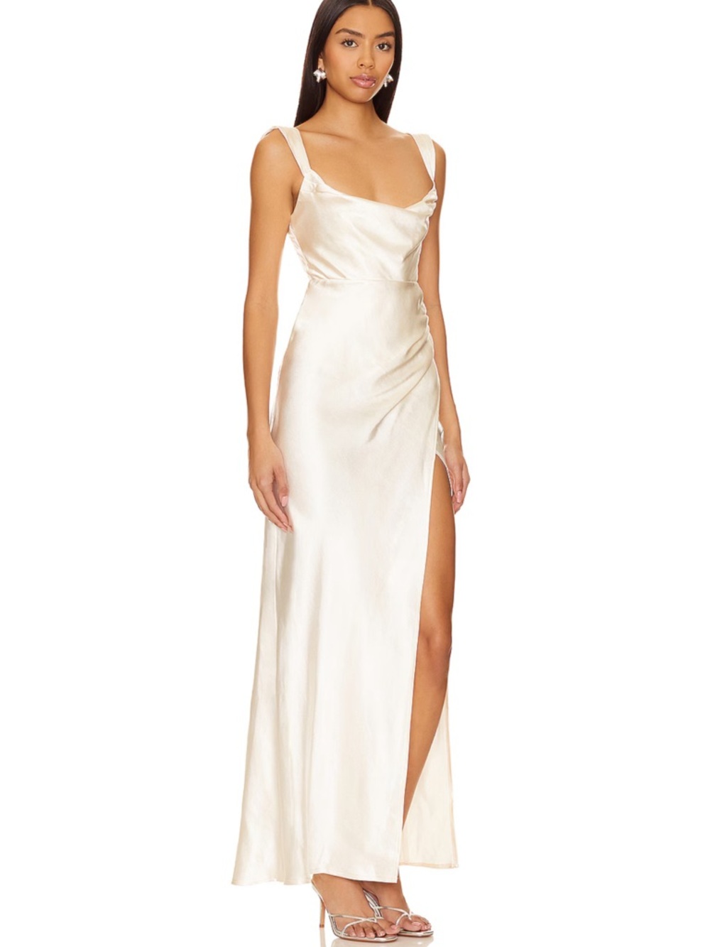 Havanna Ivory Maxi Dress with Thigh Slit - Picture 3 of 4